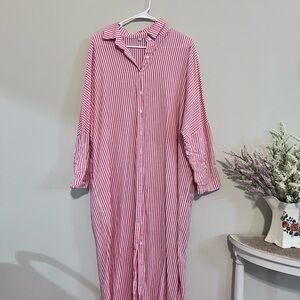 Chic Pink Striped Long Shirt Dress